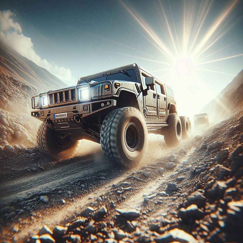 Hummer vehicle on rugged terrain showcasing durability.