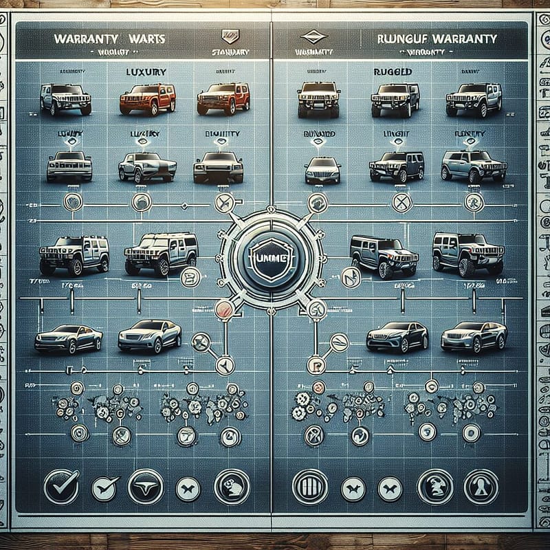 Comparison of HUMMER warranty distinctions between luxury and rugged vehicle markets, highlighting differences with competitor brands.