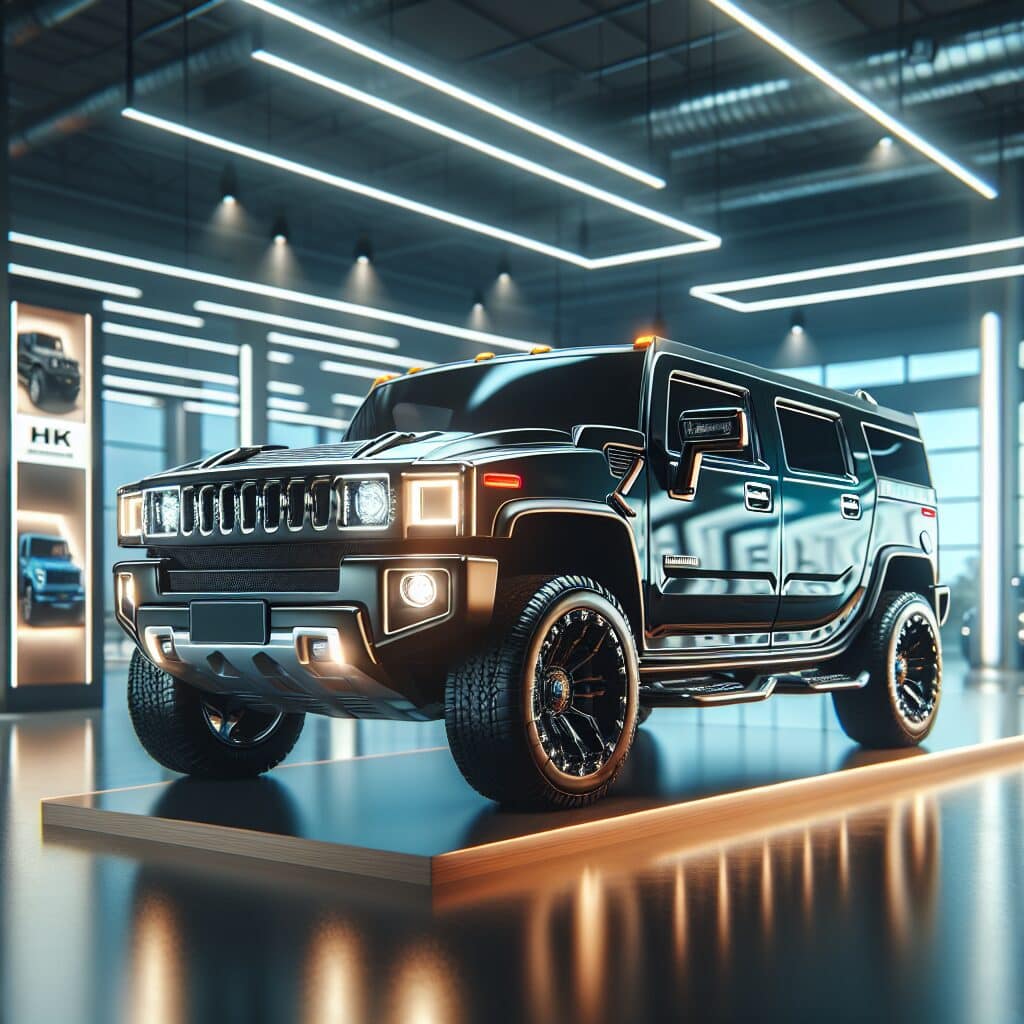 Hummer vehicle in a dealership showroom highlighting warranty services