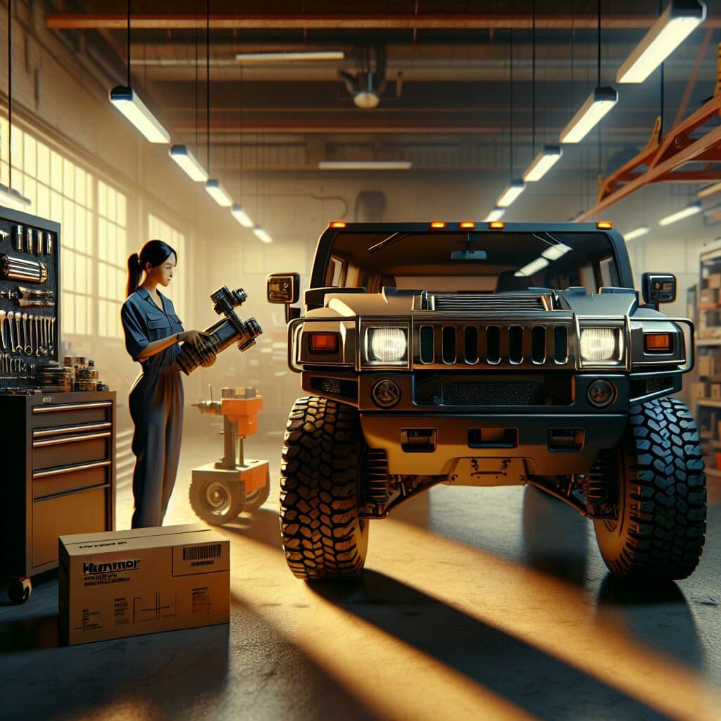 Hummer with OEM parts in a garage setting