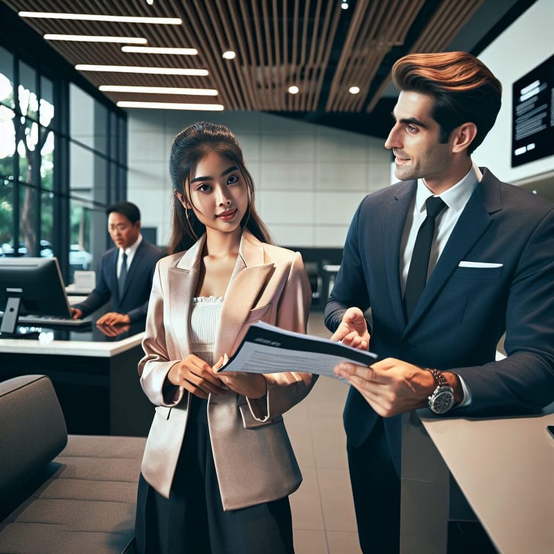 Customer interacting with a car rental service representative