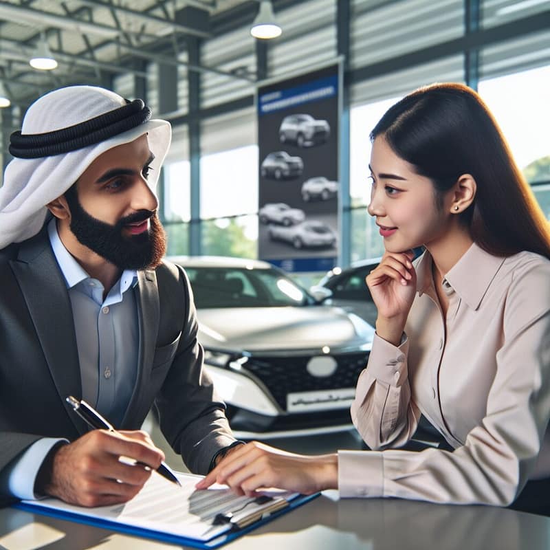 Automotive expert discussing warranty options with customer