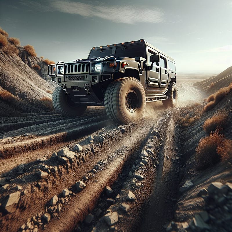 A Hummer on an off-road trail, illustrating bumper-to-bumper warranty coverage.