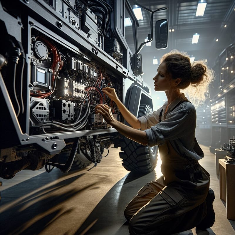 Mechanic working on Hummer's electrical components