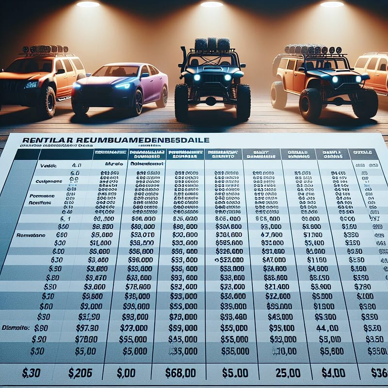 Table comparing rental reimbursement details for Hummer models