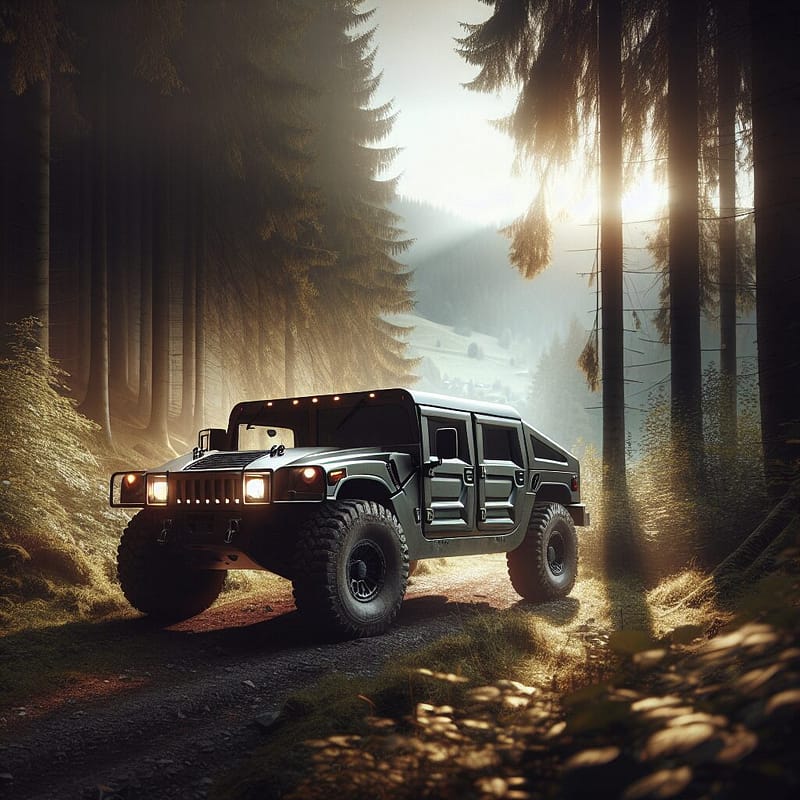 Hummer in a scenic off-road environment showcasing its durability.