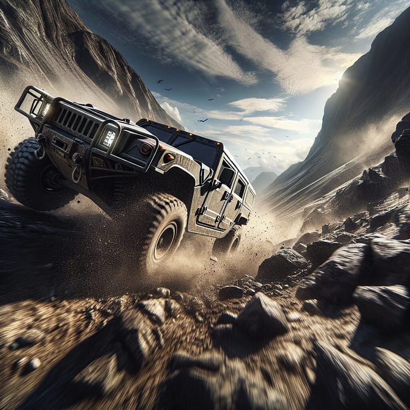 Hummer vehicle on a rugged terrain