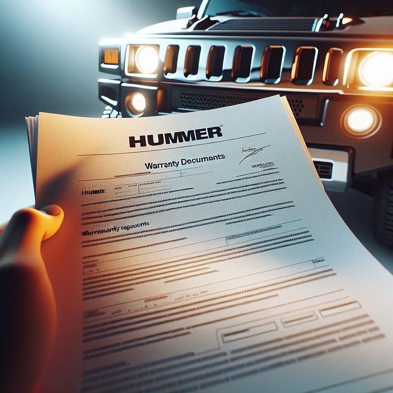 Hummer vehicle with warranty documents in focus