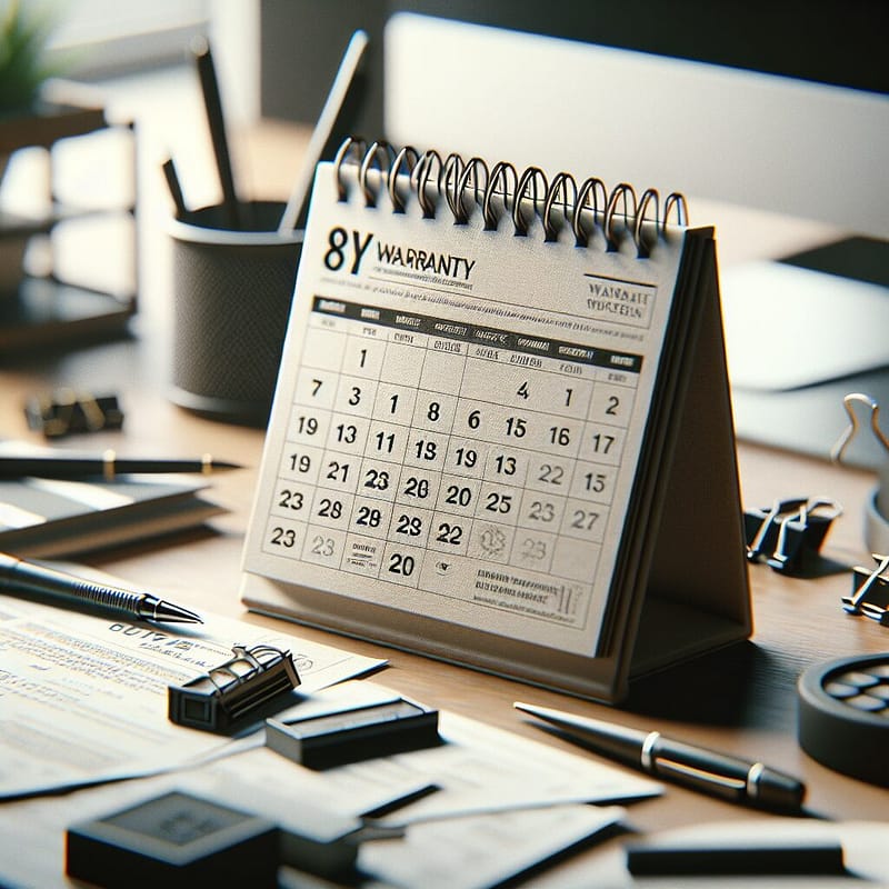 Calendar with marked date for warranty expiration.